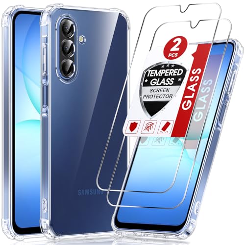 LeYi Funda para Samsung Galaxy A17/A 17 4G/5G 5 G con [2 Unidades] Cristal Templado, Case Silicona Soft Skin TPU 8+ram 128gb 256gb Movil Carcasa Anti   Amarillo Antigolpes Cover, Transparente