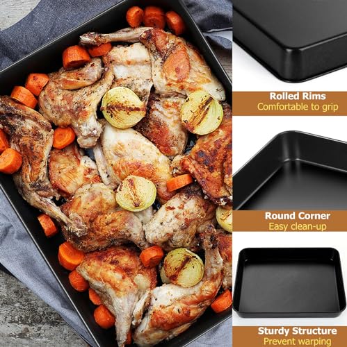 HaWare Oven Tray, Nonstick Baking Sheet Pan Set of 3, Rectangle Deep Cake Tin for Roasting Baking Serving, 3 Different Size - 31.5/26.5/23.5 cm, Healthy & Non-Toxic, Rust Resistant (Black) - Image 5