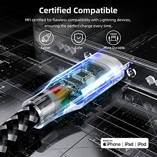 Iphone Charger Cable 3Pack 10 Ft Mfi Certified Lightning Cable Nylon Braided Iphone Cord Fast Charging Syncing Long Cord Compatible With Iphone 13 12 11 Pro Xs Max Xr X 8 And More (Blackwhite) #TOP1
