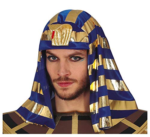 FIESTAS GUIRCA Egyptian Sovereign Pharaoh Headdress in Gold and Blue