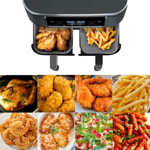 [ 2 Pcs ] Silicone Air Fryer Liners Rectangular, Air Fryer Liner Rectangle For Ninja Dz201/Dz401 Foodi, Ninja Dual Air Fryer Liners For Ninja 8 Qt Air Fryer, Ninja Double Air Fryer Accessories (Grey) #TOP1