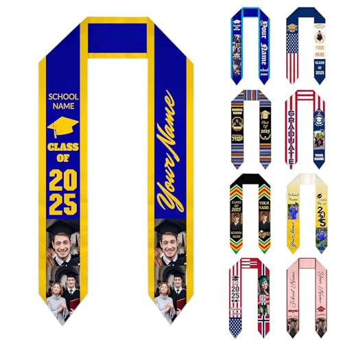 Generic Personalized Graduation Stole Class of 2024 Custom Graduation Stole Sash with Photo Text Gifts with Honor Customized, Sharp Corner