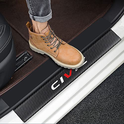 Door Sill Protector Sticker Threshold Decals Fit Honda Civic Accessories Entry Guard Scratch Pad Carbon Fiber Style 4 Pack (White)