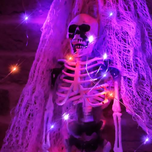 Image of Halloween Decorations Fairy Lights Purple White Orange, 100LED Copper String Lights Battery Operated Twinkle with Remote Control for Home, Patio, Outdoor Decor- 2 Pack