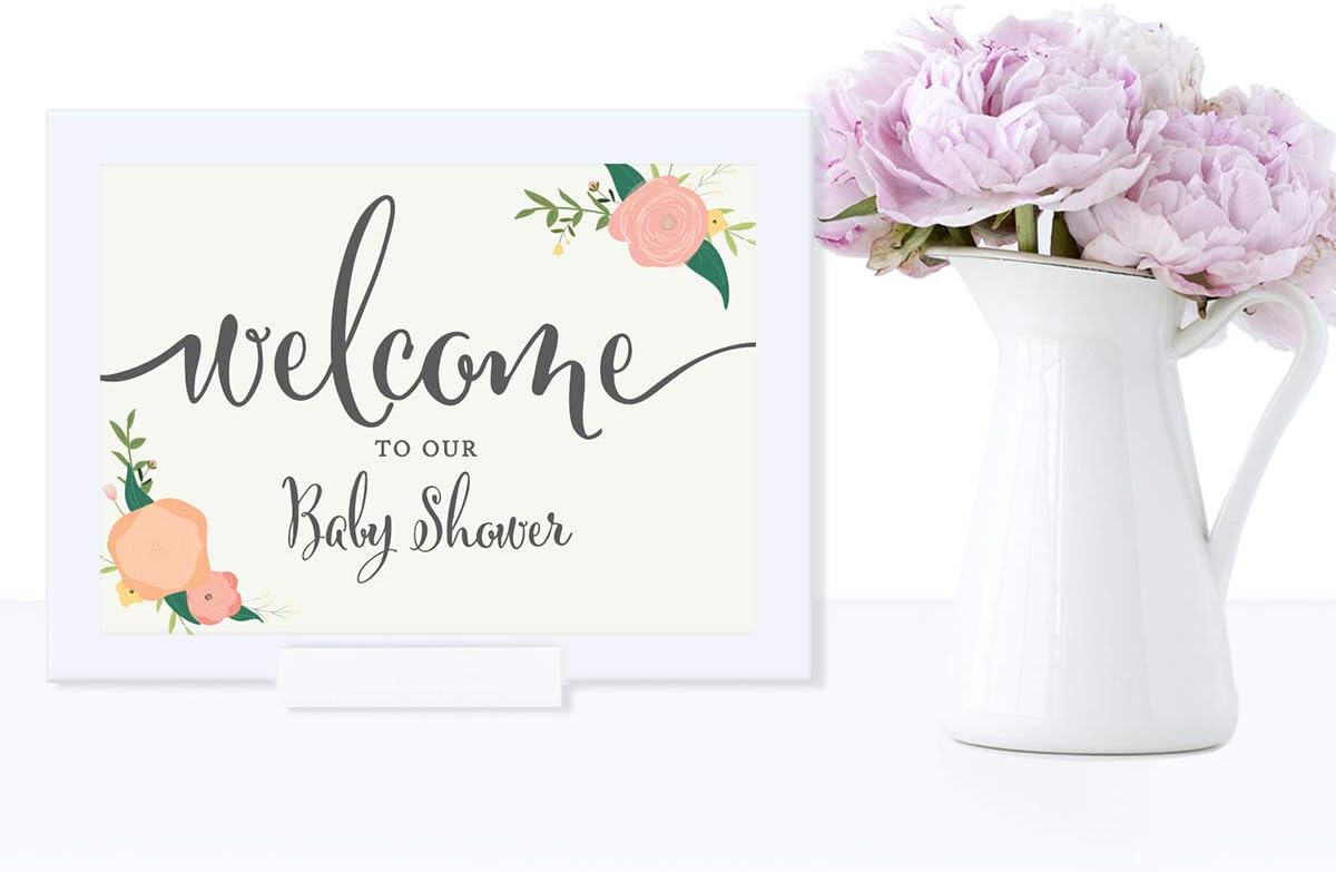 Andaz Press Baby Shower Framed Party Signs, Floral Roses, 5x7-inch, Welcome to our Baby Shower, 1-Pack, Includes Frame