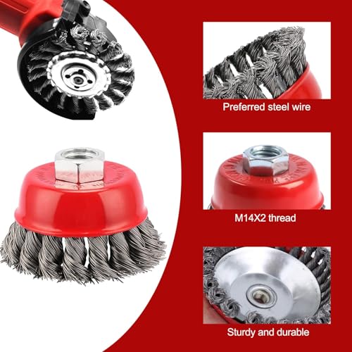 4 Stück Winkelschleifer Drahtbürsten Set, M14 Stahlbürste Akkuschrauber, 75/100 mm Drahtbürste Flex, Topfbürste Bohrmaschine, für Garten Unkraut und Moos