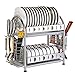 Multifunktionales Küchenregal 2-Tier 304 Edelstahl-Abtropffläche Rackhalter Geschirrtrockner Organisation Regal Abtropffläche Trocknerablage Besteckhalterung mit Tropfschale - 41,5; 28; 45CM