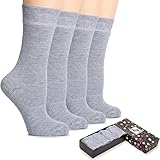 Picture of Hugh Ugoli Women's Bamboo Thin Crew Socks for Dress Business & Trouser, Seamless Toe, 4 Pairs in Gift Box, Light Grey, Shoe Size: 5-8