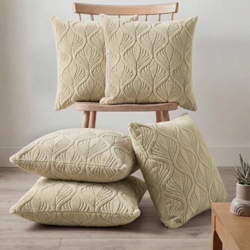 Image of Yellow Weaves Jacquard Cushion Covers | Sofa Cushion Covers | Throw Pillow Cover for Sofa, Couch, Living Room| Removable & Washable | 16x16 Inches, Set of 5 (Beige)