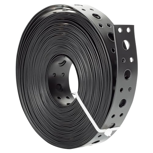 Metal Strap 1-Inch x 33FT 0.6mm Thickness for Pipe Support Pipe Hanger Strap Metal Strapping with Holes Black
