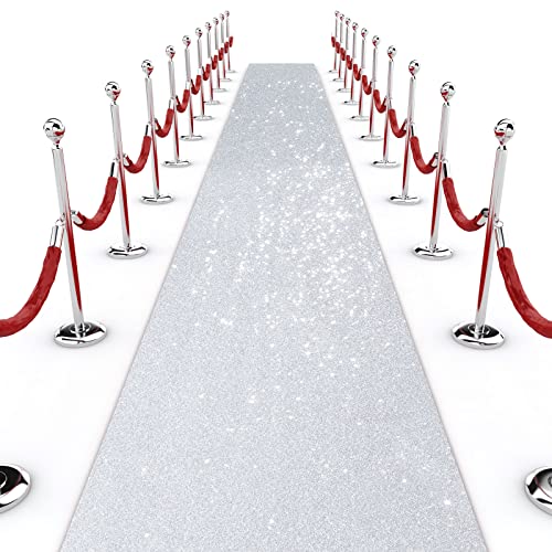 Shihanee Sequin Aisle Runner for Wedding Glitter Rug with Carpet Tape Sparkly Prom Outdoor Floor Birthday Carpet Runner for Ceremony Event Graduation Party(2 x 15 ft Silver)