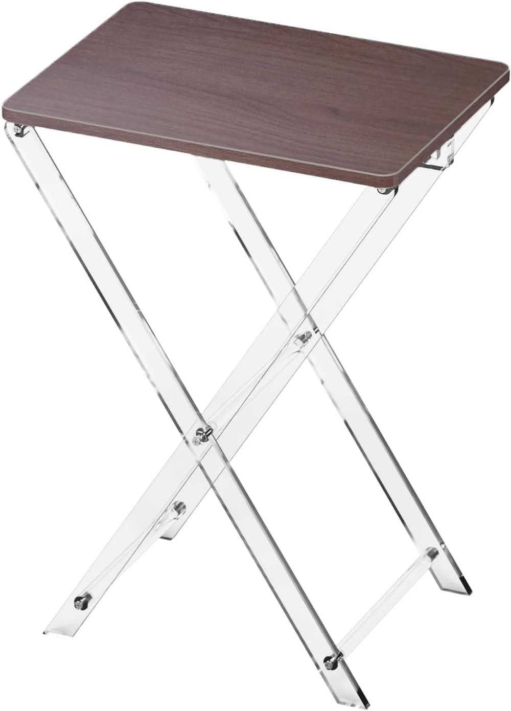 Folding TV Tray Table with Wooden Top, Acrylic Large Folding TV Tray Table Deep Walnut Foldable Small Desk Space-Saving Side Table for Living Room, Bedroom, Kitchen, Snack & Serving Table