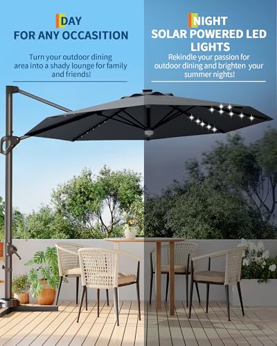 10FT Patio Umbrella Outdoor Large Cantilever w/Base Included Market Sun Shade Windproof Offset with 360-Degree Rotation