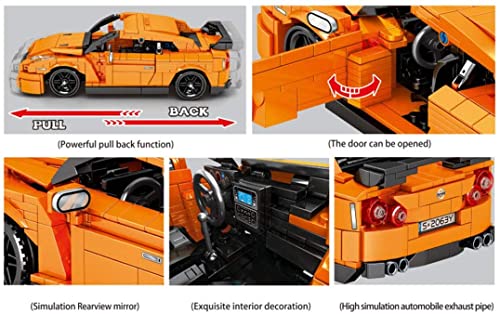 Gooratu Technik Auto mit Rückziehmotor, Rennwagen Bausteine Kompatibel mit Lego Technik - 908 Teile (Orange) – Bild 4