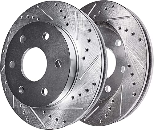 Image of Detroit Axle - Front & Rear Drilled Rotors Brake Pads + Rear Brake Calipers Replacement for Chevrolet GMC Silverado Suburban Avalanche Sierra Yukon XL 1500 Tahoe Cadillac Escalade - 10pc Set