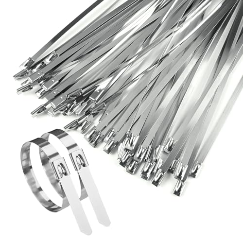 EXIN DECHEN 50 Pezzi Fascette Acciaio Inox, 500 x 4,6 mm Fascette Metalliche Stringitubo Argento Fascetta Stringitubo Fascettes Metalliche Autobloccanti per Avvolgimenti Scarico Fasci Cavi Giardino