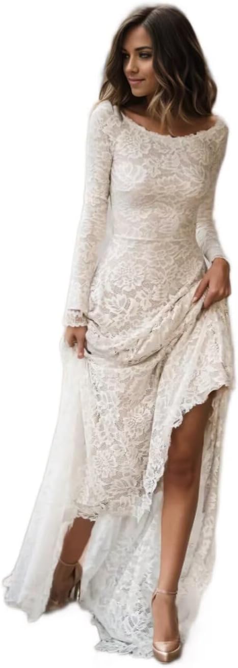 Boho Lace Wedding Dresses for Bride 2026 Modest Beach Tulle Princess Bridal Gown