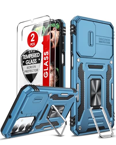 LeYi for Phone Case Galaxy A17/A16-5G: A17 5G Screen Protector [2 Packs], Galaxy A16 5G Phone Case with Magnetic Kickstand, Military-Grade Protective de Teléfono A16/A17 4G for Women Men, Light Blue