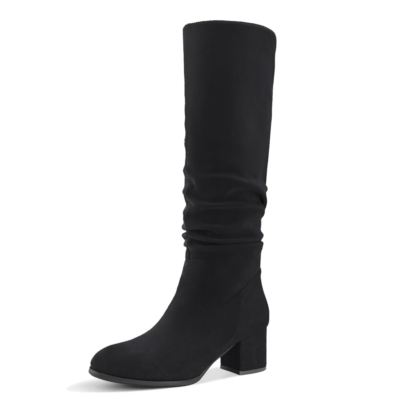 Shoe'N Tale Women's Knee High Boots Chunky Heel Pointed Toe Suede Slouch Winter Shoes with Side Zipper