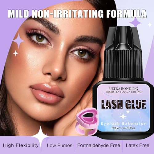 Yieldcropper Sensitive Lash Extension Glue Kit-Strong Hold Cluster Lash Glue | 3-4 Weeks Long Lasting | Waterproof & No Irritation | 2-3 Sec Drying Time | Black Eyelash Glue For Beginner Diy Or Professional thumb #3