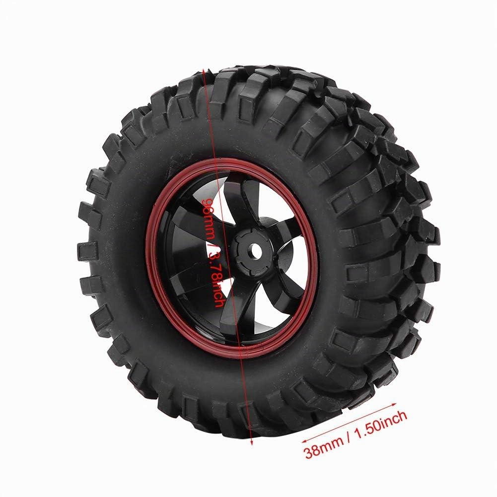 Dilwe Neumáticos RC, 4 Piezas, Diseño Resistente, Neumáticos de Goma con Ejes, 6 Hoyos, para RC Crawler, Off-Road Truck, Modelismo, Pruebas en Terrenos Accidentados, 1/10 Escala