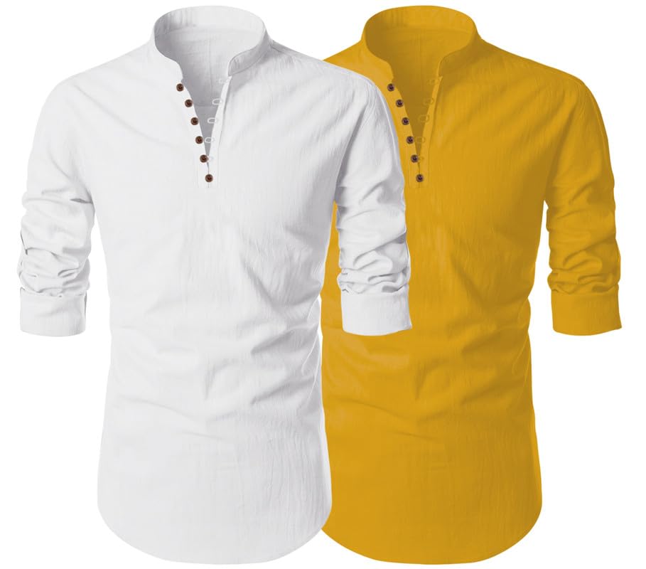 finivo fashion Men's Cotton Polyester Blend Solid Full Sleeve Regular Fit Short Kurta | Solid Pattern Mandarin Collar Straight Kurta-picture-11