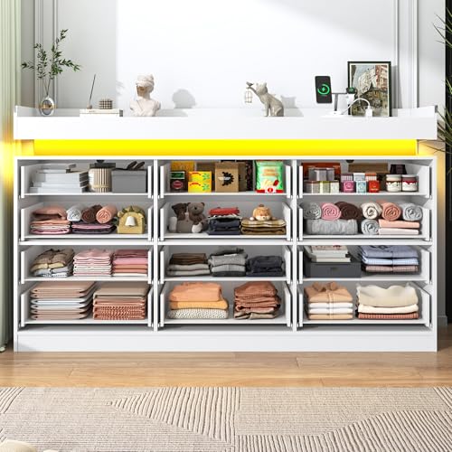 Image of jiteentarou 12 Drawer Dresser with Charging Station and LED Lights, Modern Chest of Drawers with Power Outlet, Organizer Cabinet for Bedroom, Living Room, Entryway, White