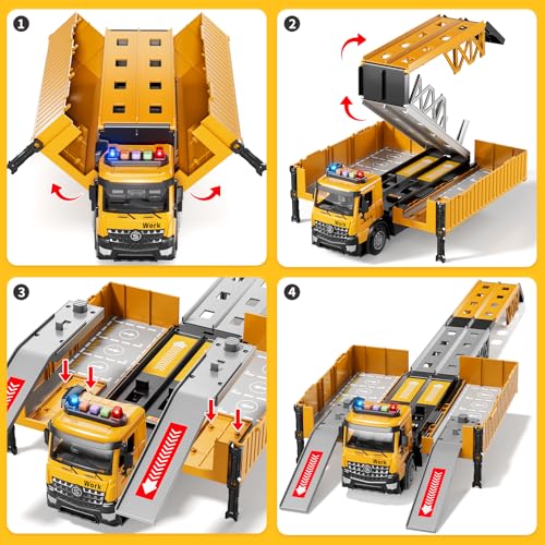 Image of Carrier Truck Race Track Boy Toddlers Toys, Truck Toys for Toddlers 3-5 5-7, Toy Transport Car with Tower Crane Light & Sound, Excavators Cars Gifts for Age 3 4 5 6 7 Years Old Boys Girls