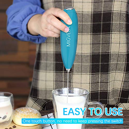 Image of Coffee Milk Frother Handheld Double Whisk Electric Drink Mixer Battery Operated One-Button Hand Held Foam Maker with Stand for Coffee Latte Cappuccino Hot Chocolate (Blue)