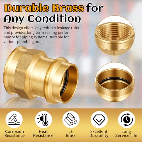 Image of 8 Pack 1 inch Press x 1 inch FIP Brass Press Fittings | Npt Adapter for Residential & Commercial Piping