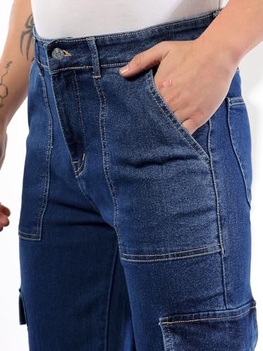 Image of KOTTY Mens Solid Elizabeth Blue Utility Pocket Jeans