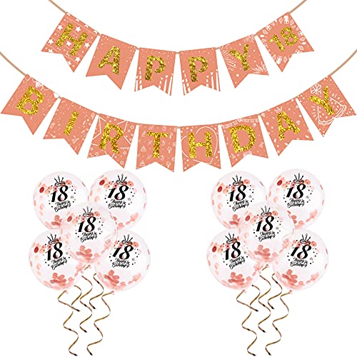 Ruisita Kit de décorations pour 18e anniversaire pour femme comprenant 10 ballons or rose et 1 ruban pour décoration de fête d'anniversaire Cover