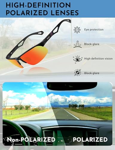 Image of BIRCEN Polarized Anti-Glare Sunglasses for Men: Lightweight Metal Wrap around Sun Glasses UV Protection for Driving Fishing