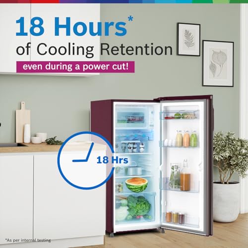 Image of Bosch 187 L, 3 star, Smart Inverter, Direct-Cool Single Door Refrigerator, Feather Wine (CST18W33NI)|18 Hrs Cooling Retention |Super Freeze |Largest Vegetable Box|Beverage Space |2.5x Faster Cooling
