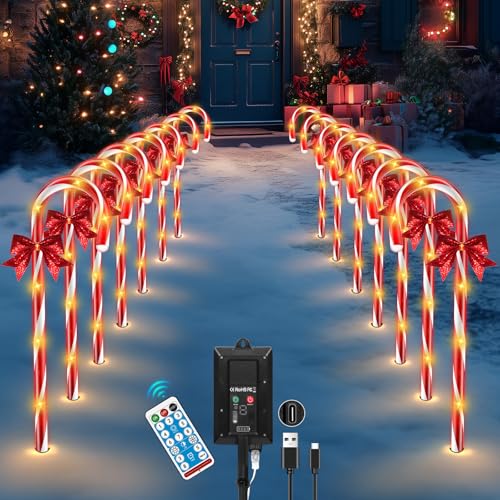 HELESIN Solar Weihnachtsdeko Aussen Zuckerstangen Lichterkette 14...