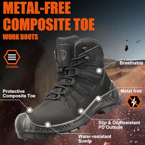 OUXX Men's Composite Toe Work Boots, ASTM F2413 Safety Shoes, Metal Free, Slip-Resistant Boot(OX4603)2