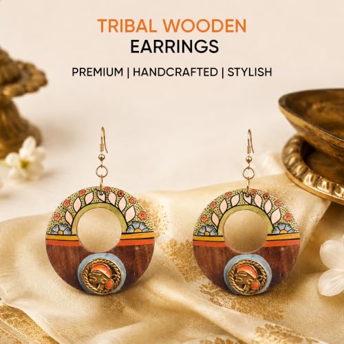 Image of Royal Queen & Empress Handcrafted Tribal Dhokra Earrings Collection for Women - Wooden, Fabric & Round Statement Ethnic Designs in Multiple Colours