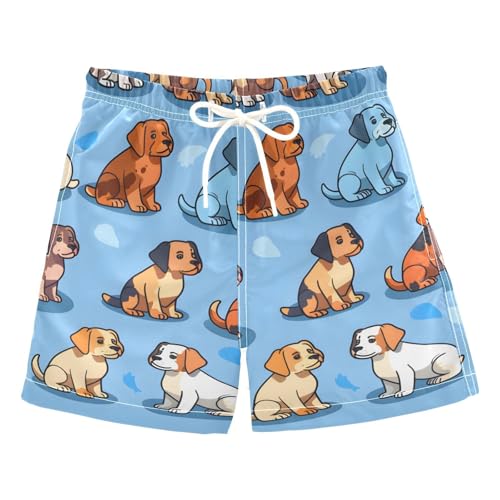 OREZI Boys Swim Trunk Shorts Different Dogs Blue Bathing Suit for Kids Teens