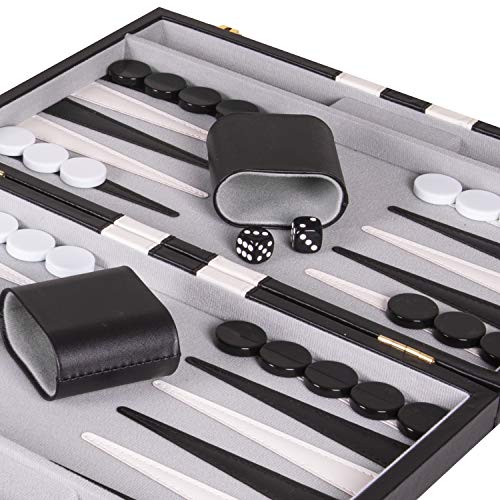Crazy Games Backgammon Set - Classic Black Medium 15 Inch Backgammon Sets for Adults Board Game with Premium Leather… - Image 5