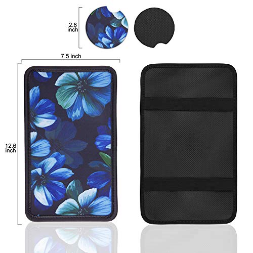 Evankin Aqua Flower Print Center Console Armrest Cover Pad, Universal Fit Most Car Truck SUV Sedan, Fashion Design Vehicle Armrest Cover Protector(Aqua Flower)