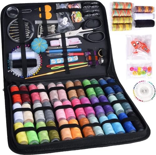 Sewing Kit, 226 Pcs Large Sewing Supplies with Case, 43 XL Thread Spools, Scissors, Thimble, Thread, Needle for Beginners,Professionals,Emergency, DIY and Home Button Repair Kit
