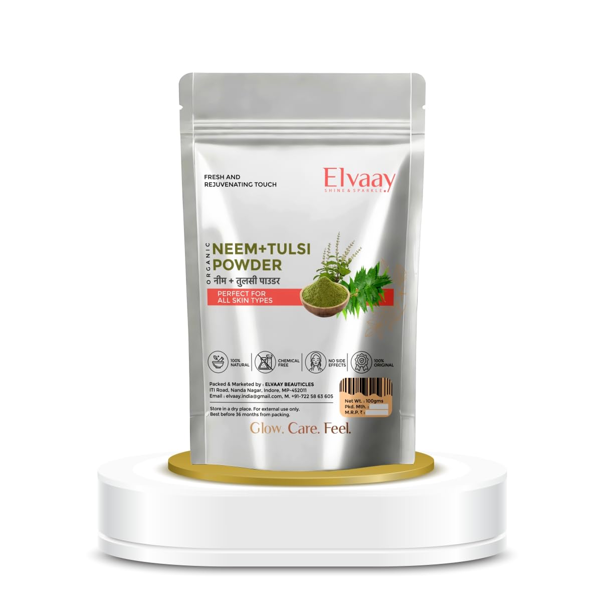 Elvaay Organic Neem Tulsi Powder, Dead Cell Remover Deep Exfoliating Body Scrub Wash, 100g-picture-38