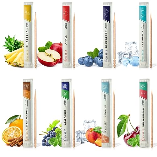 Wunder Palillo de dientes con gusto - 80 palillos de dientes envasados individualmente - en 7 variedades refrescantes - Higiene bucal suave - Aliento fresco - Palillos de dientes con gusto