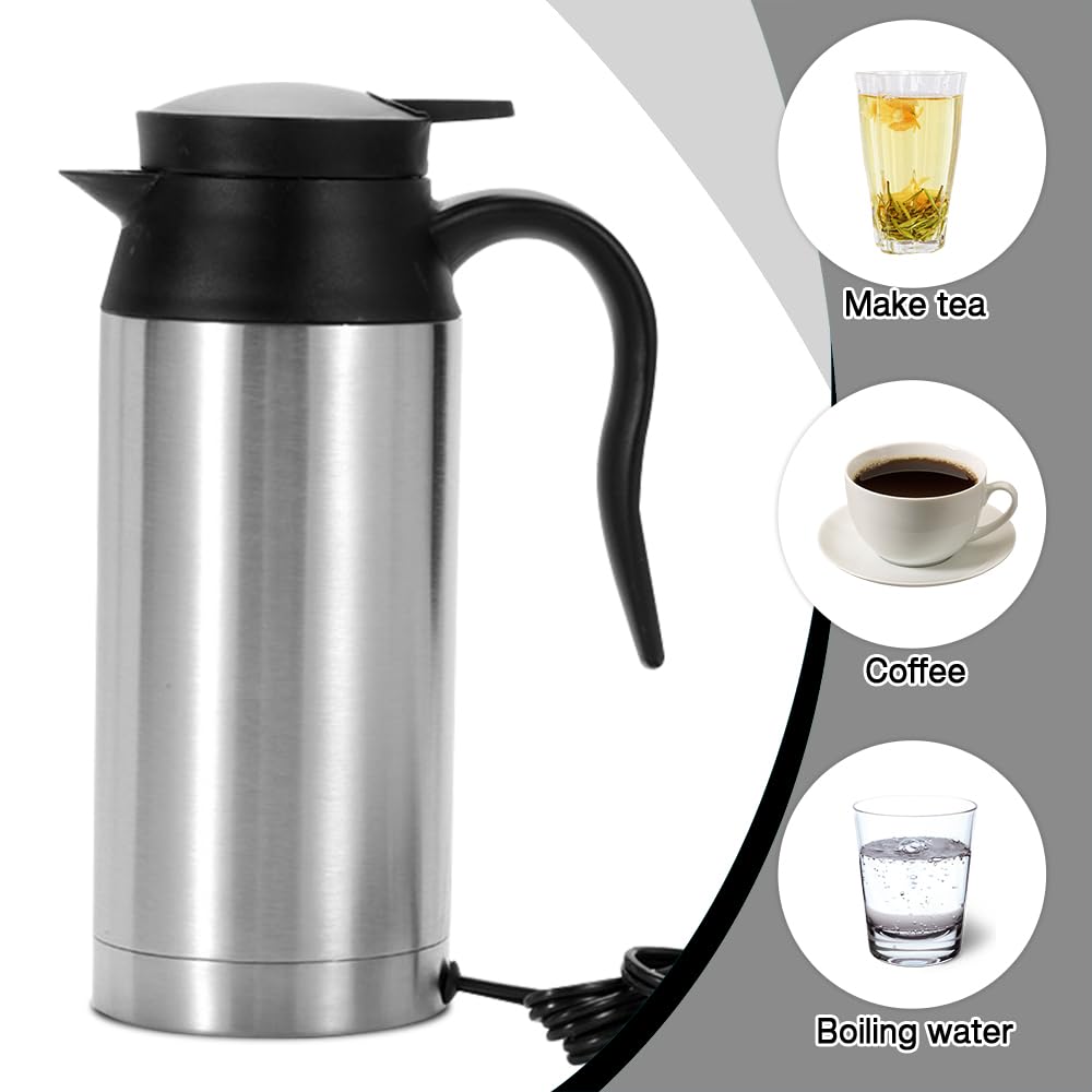 XEERU Bollitore Elettrico da Viaggio 12V per Auto, Tazza Elettrica da Viaggio Portatile, Bollitore Riscaldante per Auto, Tazza di Riscaldamento per Auto, Spegnimento Automatico(750ml)