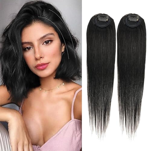 Dsoar Adesivos com clipe de 2 peças, 30 cm extensões de cabelo humano real cabelo liso franja para cabelo fino adiciona volume extra pegajoso