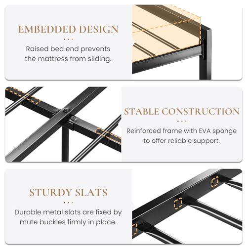 Image of SHA CERLIN Full Size Bed Frame with Rustic Wooden Headboard,3 Boards Design, Heavy Duty Metal Slats Support Platform, No Box Spring Needed, Dark Brown