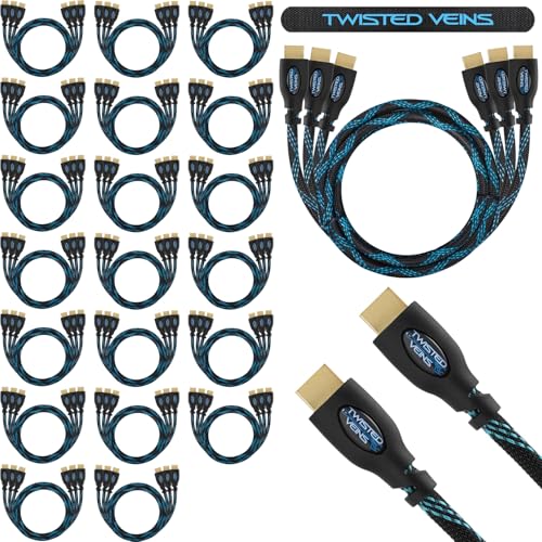 Image of 60-Pack of 3 ft HDMI Cables, Premium Braided Cord, High Speed with Ethernet, Supports HDMI 2.0b 4K 60hz HDR and ARC