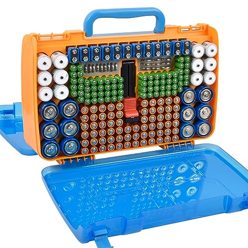 Battery Storage Organizer Case Holder Box with Tester, Double-Sided Batteries Fits for 269 Caddy Container AA AAA AAAA 3A 4A 9V C D Lithium 23A 4LR44 CR123A CR1632 CR2032 - Yellow