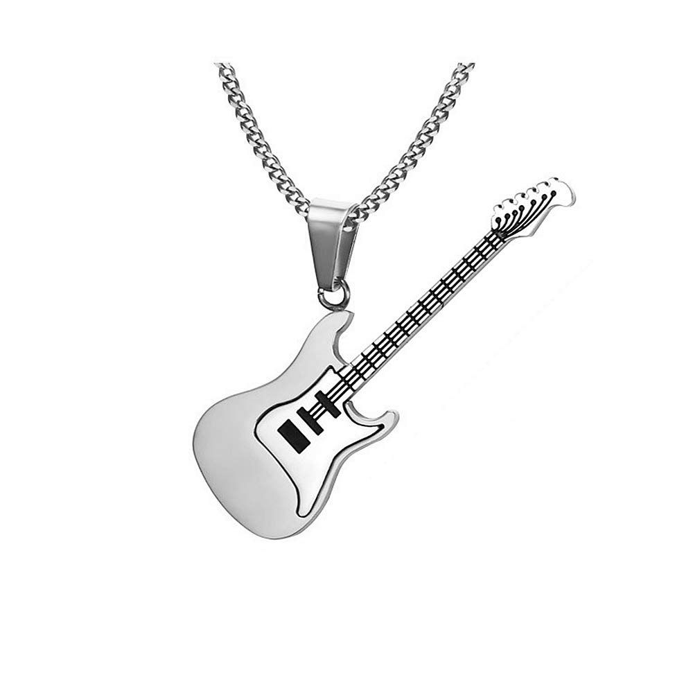Dtja Punk Guitar Pendant Stainless Steel Necklace for Men Women Personalized R&B Rock Electronic Musical Charm Chain 24 inches Fashion Vintage Jewelry