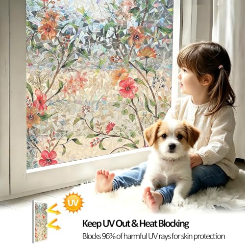 ZHMRROAD Window Privacy Film Stained Glass Rainbow Floral 17.5 x 118.1 inch - image 4